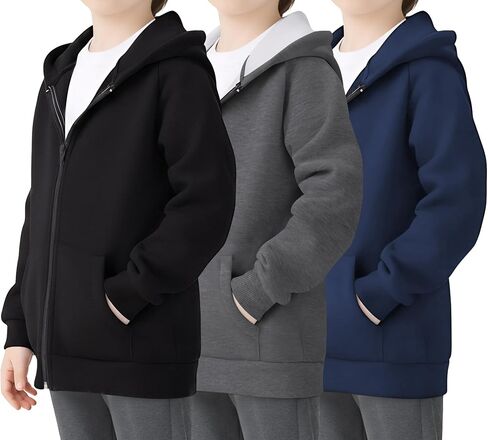 3-Pack Boys Full-Zip Fleece Hoodies,Soft Long Sleeve Hooded Jackets for Toddlers & Kids Fall & Winter Wear in Saudi Arabia