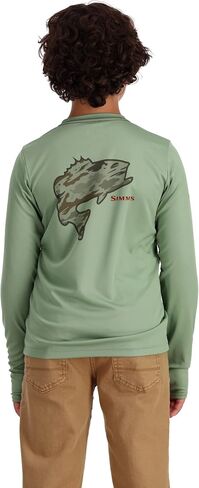 سترة Simms Kid's Solar Tech Crewneck لصيد الأسماك، عامل حماية من الأشعة فوق البنفسجية 30، مجال/باس، متوسط in Kuwait