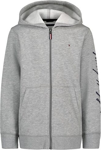 Tommy Hilfiger Boys' Long Sleeve Fleece Full Zip Hoodie with Front Pockets, Signature Grey Heather, 10-12 in Kuwait