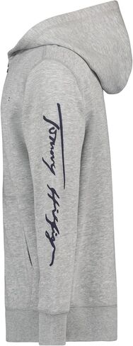 Tommy Hilfiger Boys' Long Sleeve Fleece Full Zip Hoodie with Front Pockets, Signature Grey Heather, 10-12 in Kuwait