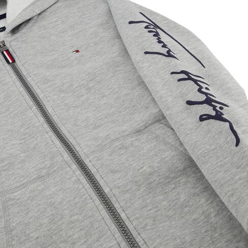 Tommy Hilfiger Boys' Long Sleeve Fleece Full Zip Hoodie with Front Pockets, Signature Grey Heather, 10-12 in Kuwait
