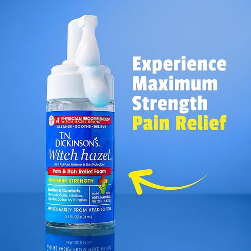 T.N. Dickinson’s Witch Hazel Pain & Itch Relief Foam | Maximum Strength with Pramoxine HCl | Lidocaine-Free First Aid Treatment for Sunburn, Bug Bites, Poison Ivy, Skin Irritation & More | 3.5 Fl Oz in Kuwait