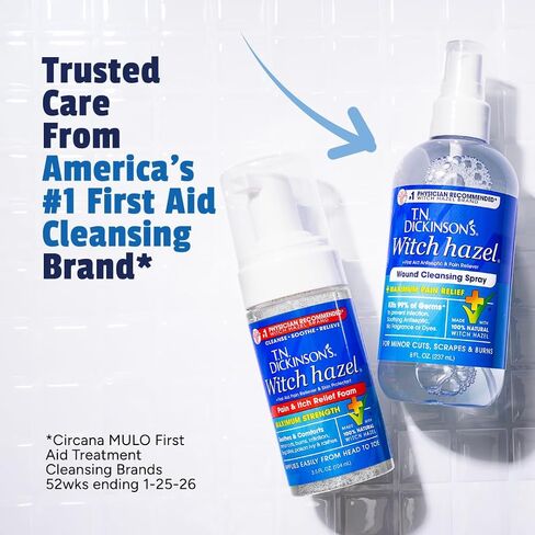 T.N. Dickinson’s Witch Hazel Pain & Itch Relief Foam | Maximum Strength with Pramoxine HCl | Lidocaine-Free First Aid Treatment for Sunburn, Bug Bites, Poison Ivy, Skin Irritation & More | 3.5 Fl Oz in Kuwait