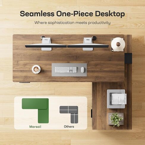 Marsail L-Shaped Executive Standing Desk with File Cabinet, 55" x 24" Electric Height Adjustable Stand up Desk, One-Whole Piece Desktop, Home Office Modern Computer Deskwith 4 Memory Presets in Saudi Arabia