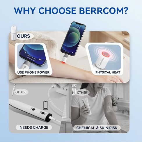 Berrcom Insect Sting and Bite Relief Device, Bug Bite & Mosquito Bite Itch Healer, Dual-Mode: Plugin to Phone/Power Bank via USB-C or Rechargeable, Chemical-Free Heat Therapy Pen in Kuwait
