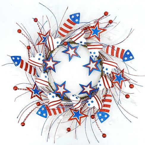 AMF0RESJ 4th of July Wreath Patriotic Wreaths for Front Door with red,White,Blue Glitter Star for Front Door Farmhouse Home Wall Independence Day Decoration in Kuwait