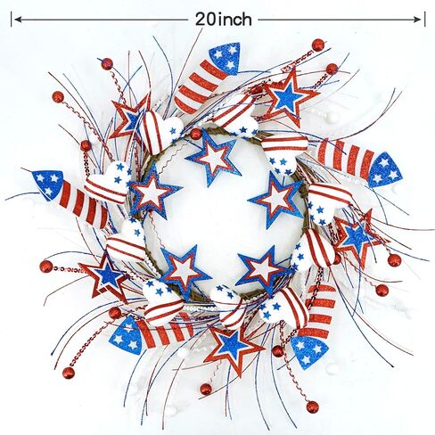 AMF0RESJ 4th of July Wreath Patriotic Wreaths for Front Door with red,White,Blue Glitter Star for Front Door Farmhouse Home Wall Independence Day Decoration in Kuwait