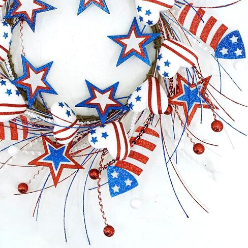 AMF0RESJ 4th of July Wreath Patriotic Wreaths for Front Door with red,White,Blue Glitter Star for Front Door Farmhouse Home Wall Independence Day Decoration in Kuwait