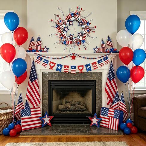 AMF0RESJ 4th of July Wreath Patriotic Wreaths for Front Door with red,White,Blue Glitter Star for Front Door Farmhouse Home Wall Independence Day Decoration in Kuwait