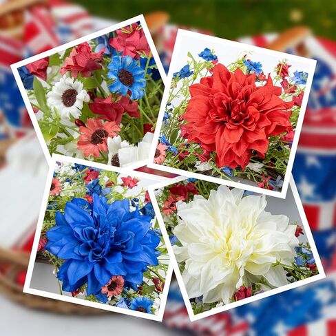 VioletEverGarden 22 Inch 4th of July Wreaths for Front Door Artificial Patriotic Wreath Red White and Blue Wreath with Dahlia for Independence Day Memorial Day Flag Day Decor in Saudi Arabia