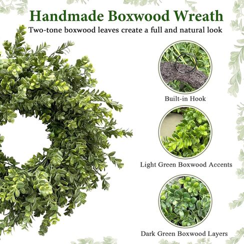 26 Inch Large Boxwood Wreaths for Front Door, Spring & Summer Artificial Wreath with Patriotic & Burlap Sash, Faux Greenery Year-Round Farmhouse Wedding Porch Window, Indoor Outdoor Decor in Saudi Arabia