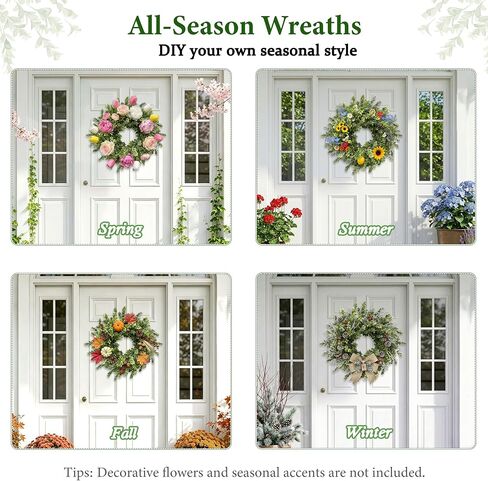 26 Inch Large Boxwood Wreaths for Front Door, Spring & Summer Artificial Wreath with Patriotic & Burlap Sash, Faux Greenery Year-Round Farmhouse Wedding Porch Window, Indoor Outdoor Decor in Saudi Arabia