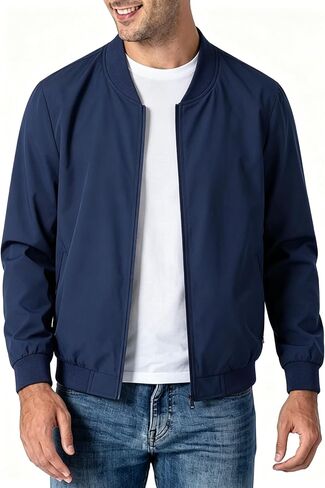 Mens Bomber Jacket Casual Zip Up Lightweight Coat Solid Color Loose Fit Streetwear Outerwear Jacket Everyday Wear in Kuwait