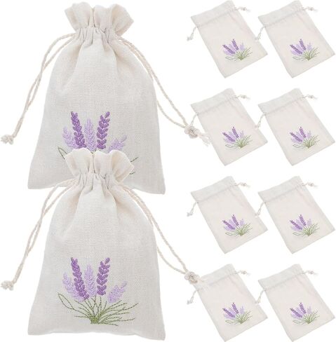 أكياس Amosfun Lavender Sachet: 10 قطع من أكياس القطن برباط، أكياس عطر فارغة، أكياس برباط، حقيبة مجوهرات صغيرة، حقيبة هدايا لحفلات الزفاف لبراعم الخزامى in Kuwait