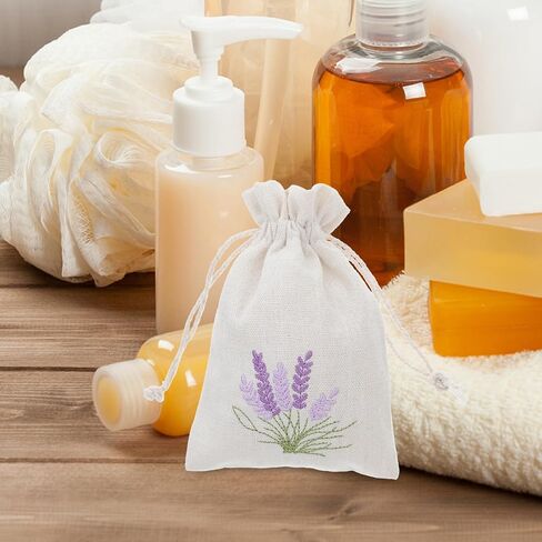 أكياس Amosfun Lavender Sachet: 10 قطع من أكياس القطن برباط، أكياس عطر فارغة، أكياس برباط، حقيبة مجوهرات صغيرة، حقيبة هدايا لحفلات الزفاف لبراعم الخزامى in Kuwait