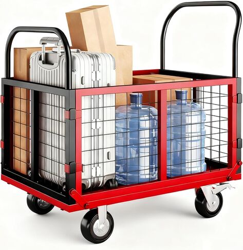45" x 43" Forklift Safety Cage, 1400lbs Heavy Duty Steel Forklift Man Basket, Foldable Forklift Work Platform with Safety Harness & Wheels, Perfect for Aerial Work in Kuwait