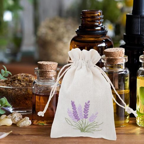 أكياس Amosfun Lavender Sachet: 10 قطع من أكياس القطن برباط، أكياس عطر فارغة، أكياس برباط، حقيبة مجوهرات صغيرة، حقيبة هدايا لحفلات الزفاف لبراعم الخزامى in Kuwait