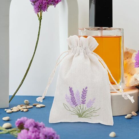 أكياس Amosfun Lavender Sachet: 10 قطع من أكياس القطن برباط، أكياس عطر فارغة، أكياس برباط، حقيبة مجوهرات صغيرة، حقيبة هدايا لحفلات الزفاف لبراعم الخزامى in Kuwait