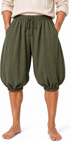 UQJE Adult Medieval Harem Shorts, Faux Linen Knee Length Pirate Breeches for Renaissance LARP Halloween Cosplay in Kuwait
