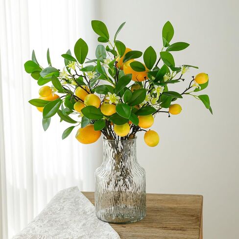 2 Packs Artificial Lemon Branches, Faux Lemon Stems with 16 Lifelike Lemons, Bendable Fake Fruit Branches for Vase, Lemon Kitchen Decor, Farmhouse Home Centerpiece Summer Decoration in Saudi Arabia