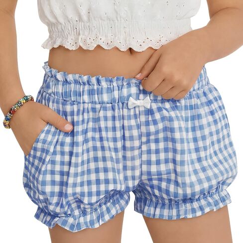 Girls Bloomers Gingham Toddler Shorts Ruffle Cotton Kids Bloomers Shorts Cute Loose Plaid Pumpkin Pants with Pockets in Kuwait
