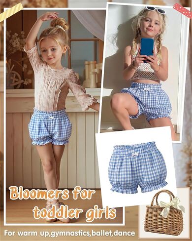 Girls Bloomers Gingham Toddler Shorts Ruffle Cotton Kids Bloomers Shorts Cute Loose Plaid Pumpkin Pants with Pockets in Kuwait