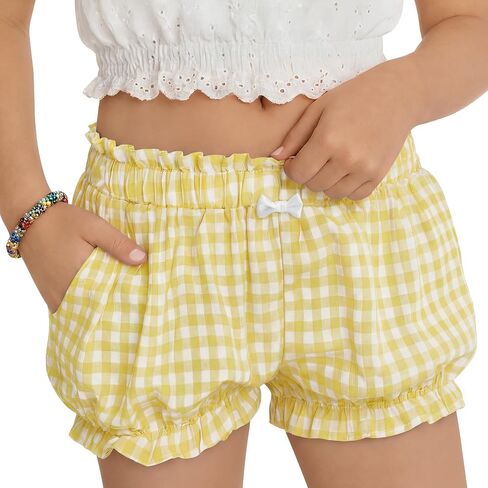 Girls Bloomers Gingham Toddler Shorts Ruffle Cotton Kids Bloomers Shorts Cute Loose Plaid Pumpkin Pants with Pockets in Kuwait