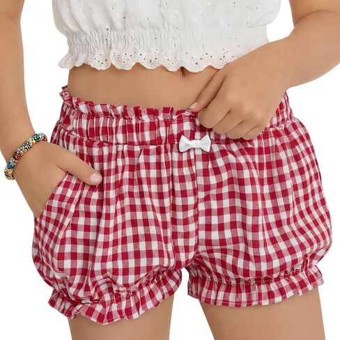 Girls Bloomers Gingham Toddler Shorts Ruffle Cotton Kids Bloomers Shorts Cute Loose Plaid Pumpkin Pants with Pockets in Kuwait