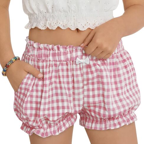 Girls Bloomers Gingham Toddler Shorts Ruffle Cotton Kids Bloomers Shorts Cute Loose Plaid Pumpkin Pants with Pockets in Kuwait