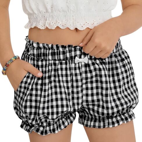 Girls Bloomers Gingham Toddler Shorts Ruffle Cotton Kids Bloomers Shorts Cute Loose Plaid Pumpkin Pants with Pockets in Kuwait