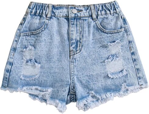 Girl's Ripped Jean Shorts Teen Elastic High Waisted Denim Shorts Junior Summer Cute Y2K Jorts Clothes in Saudi Arabia