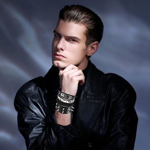 YMO 12 Pieces Spiked Bracelets, Studded Bracelet Emo Bracelets Black Leather Cuff Rivet Gothic Goth Punk Bracelet Punk Accessories for Women Men in Saudi Arabia