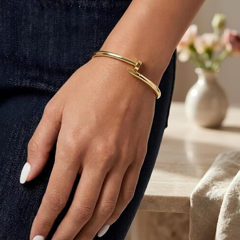 Floreo 14k Yellow Gold 4mm Solid Shiny High Polish Bypass Nail Cuff Bangle Bracelet 7 Inch in Kuwait