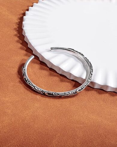 Vintage 925 Sterling Silver Plated Cuff Bracelet Bangle, Adjustable Silver Bangle Silver Jewelry for Women in Saudi Arabia