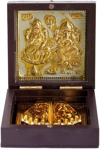 SATVIK - Small - Gold Plated Shree Lakshmi Ganesh Idol with Charan Paduka Photo Frame for Home Decor, Desk Display & Prayer Space | Gift for Housewarming, Diwali, Weddings & Special Occasions in Kuwait
