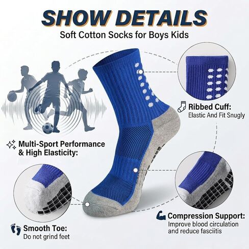 Marchare Kids Grip Soccer Socks Athletic Grip Socks Boys Cushioned Non Slip Sock for Baseball Football Basketball in Saudi Arabia