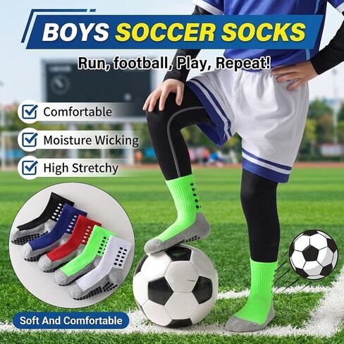 Marchare Kids Grip Soccer Socks Athletic Grip Socks Boys Cushioned Non Slip Sock for Baseball Football Basketball in Saudi Arabia