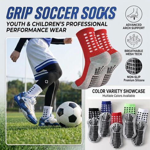 Marchare Kids Grip Soccer Socks Athletic Grip Socks Boys Cushioned Non Slip Sock for Baseball Football Basketball in Saudi Arabia