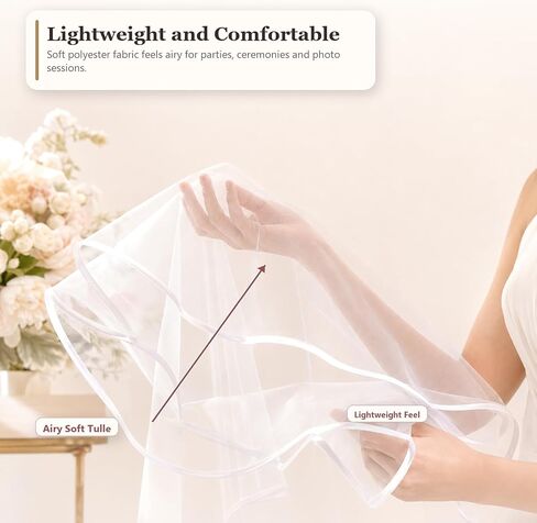 White Bridal Veil for Bride, 2 Tier Short Wedding Veil with Comb, Lightweight Satin Edge Tulle Veil for Bachelorette Party, Bridal Shower, Wedding Photos in Saudi Arabia