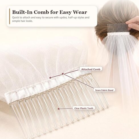 White Bridal Veil for Bride, 2 Tier Short Wedding Veil with Comb, Lightweight Satin Edge Tulle Veil for Bachelorette Party, Bridal Shower, Wedding Photos in Saudi Arabia