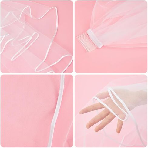 White Bridal Veil for Bride, 2 Tier Short Wedding Veil with Comb, Lightweight Satin Edge Tulle Veil for Bachelorette Party, Bridal Shower, Wedding Photos in Saudi Arabia