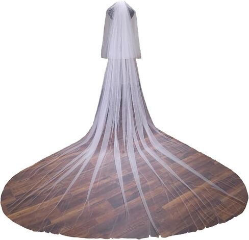 2 Tier Cathedral Length Simple Plain Bridal Veil with Comb for Wedding Brides in Saudi Arabia