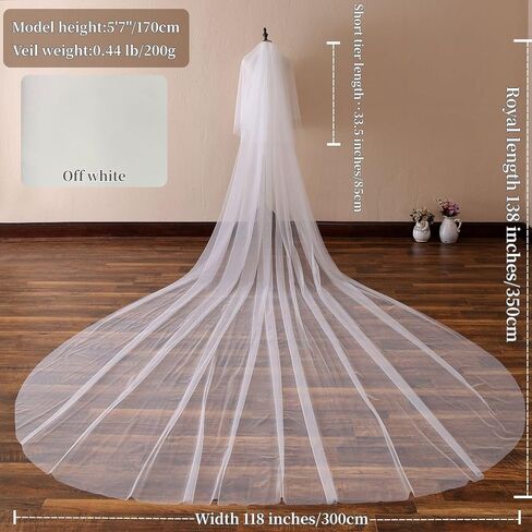 2 Tier Cathedral Length Simple Plain Bridal Veil with Comb for Wedding Brides in Saudi Arabia