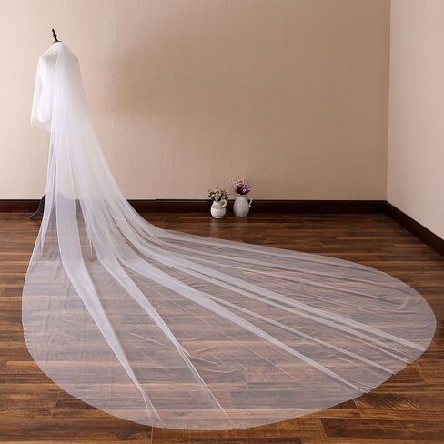 2 Tier Cathedral Length Simple Plain Bridal Veil with Comb for Wedding Brides in Saudi Arabia