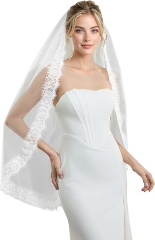 AierHui0i Lightweight Wedding Veil with Delicate Lace Bridal Veil, Soft Flowing Tulle & Metal Comb for Bride, Ivory or White in Saudi Arabia
