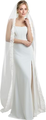 AierHui0i Lightweight Wedding Veil with Delicate Lace Bridal Veil, Soft Flowing Tulle & Metal Comb for Bride, Ivory or White in Saudi Arabia