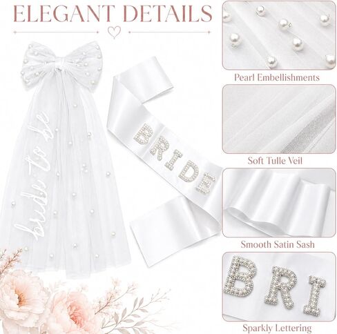 Bride to Be Veil and Sash Set, Pearl Bachelorette Veil with Bow White Satin Bride Sash, Bachelorette Party Decorations Bridal Shower Gift in Saudi Arabia