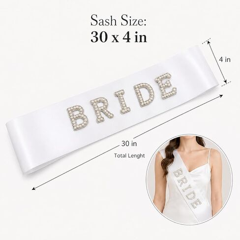 Bride to Be Veil and Sash Set, Pearl Bachelorette Veil with Bow White Satin Bride Sash, Bachelorette Party Decorations Bridal Shower Gift in Saudi Arabia