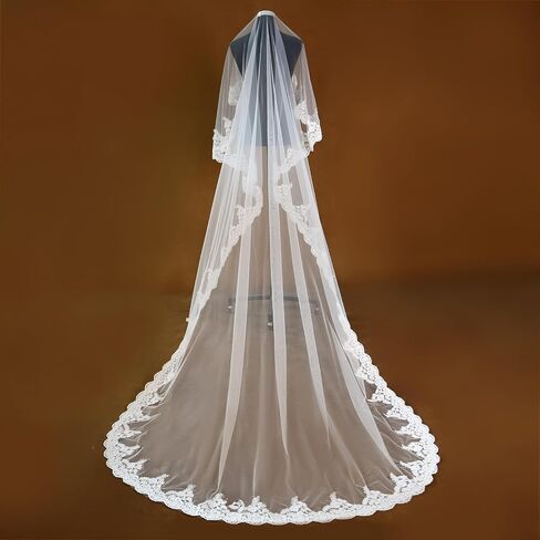 Cathedral Mantilla Lace Applique Veil Classic Bridal Veil 1-Layer Wedding Accessory Ivory in Kuwait
