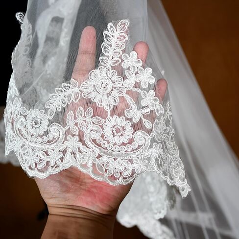 Cathedral Mantilla Lace Applique Veil Classic Bridal Veil 1-Layer Wedding Accessory Ivory in Kuwait